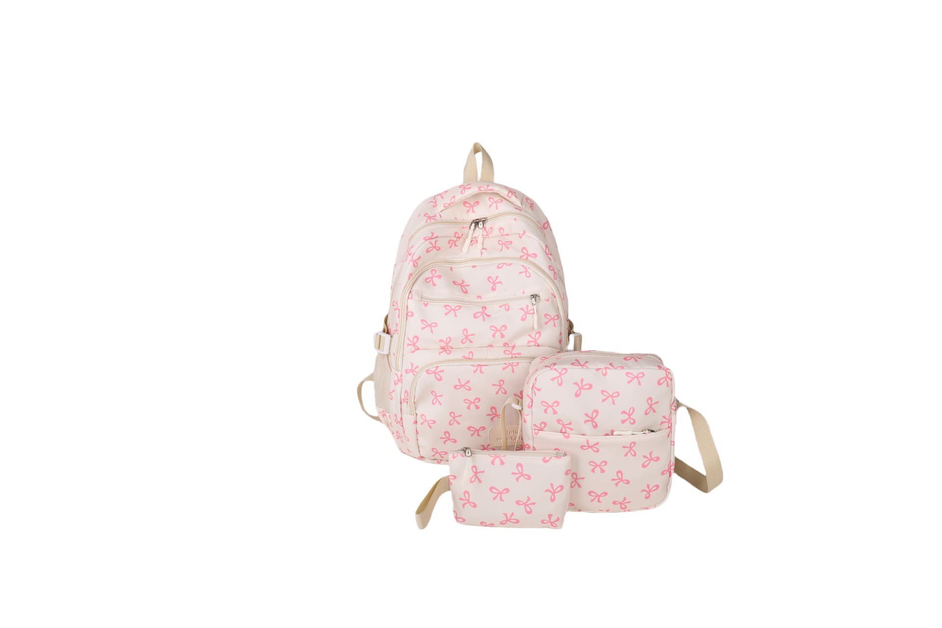 New Bow Three-Piece Set Backpack for Female College Students, Large Capacity Casual Travel Backpack, Lightweight and Stylish