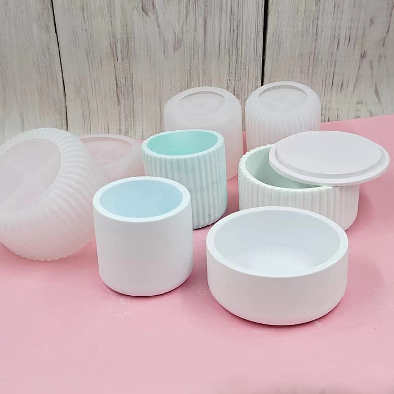 DIY Epoxy Resin Plaster Jar Mold Round Storage Box Striped Round Storage Cup Flower Pot Silicone Mold