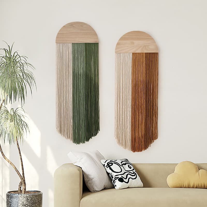 New Nordic Creative Tapestry Handwoven Half-Circle Wooden Board Fringe Tapestry Living Room Guesthouse Wall Hanging Decoration