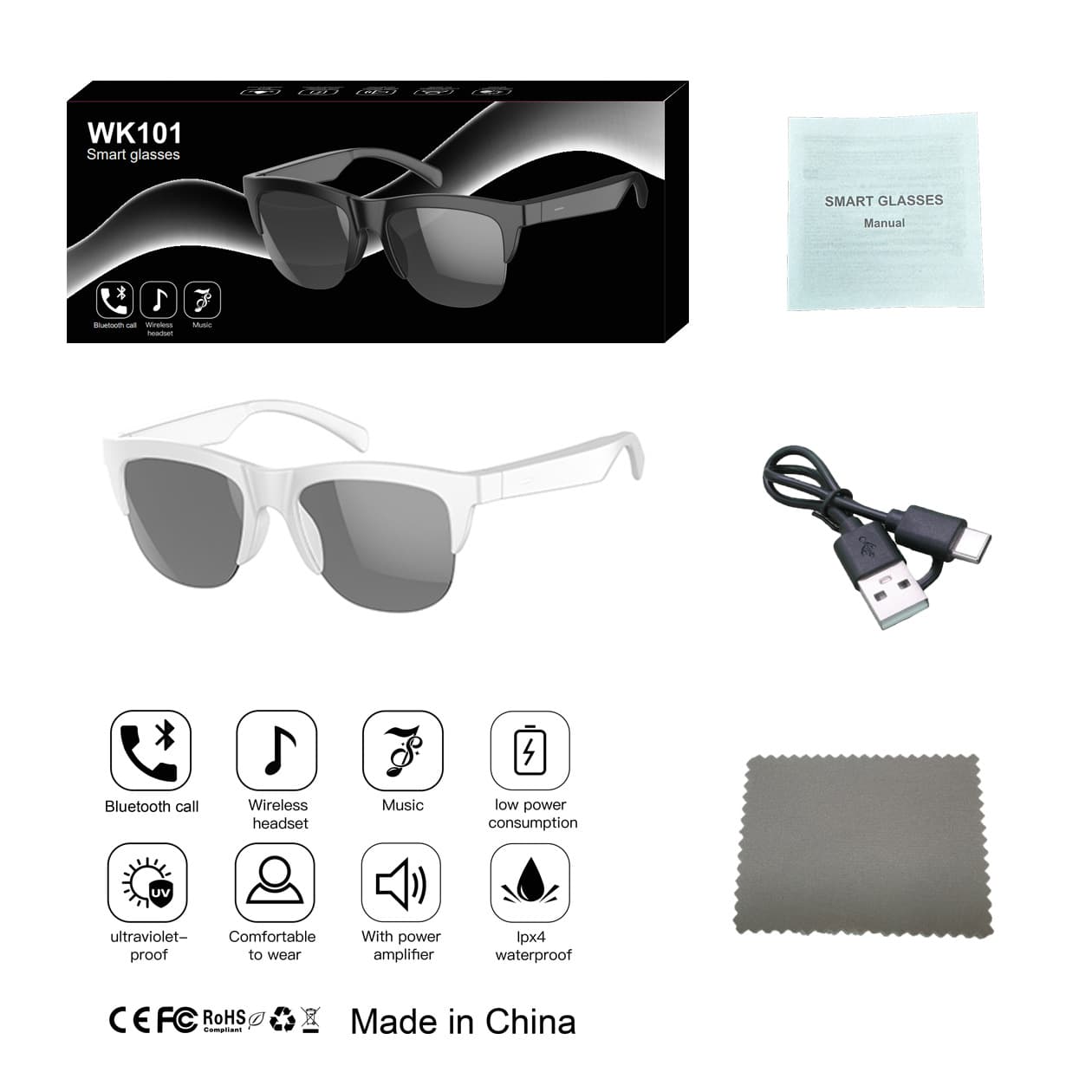 New Cross-Border Bluetooth Smart Glasses Anti-Blue Light Bluetooth Glasses Music Sunglasses