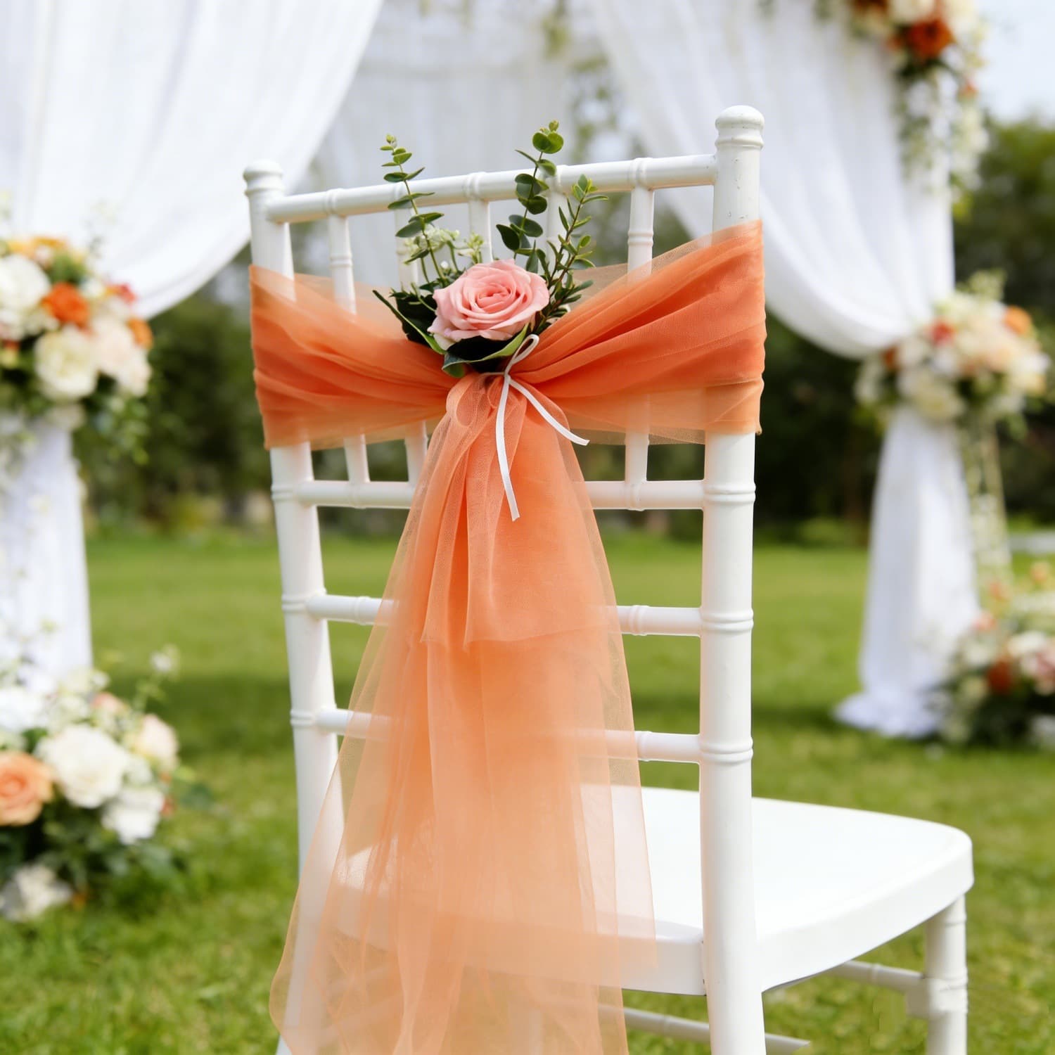 Wholesale Tulle Chair Sashes for Wedding Banquet Hotel Event Decoration Chair Back Decor Ribbon Ties Manufacturer