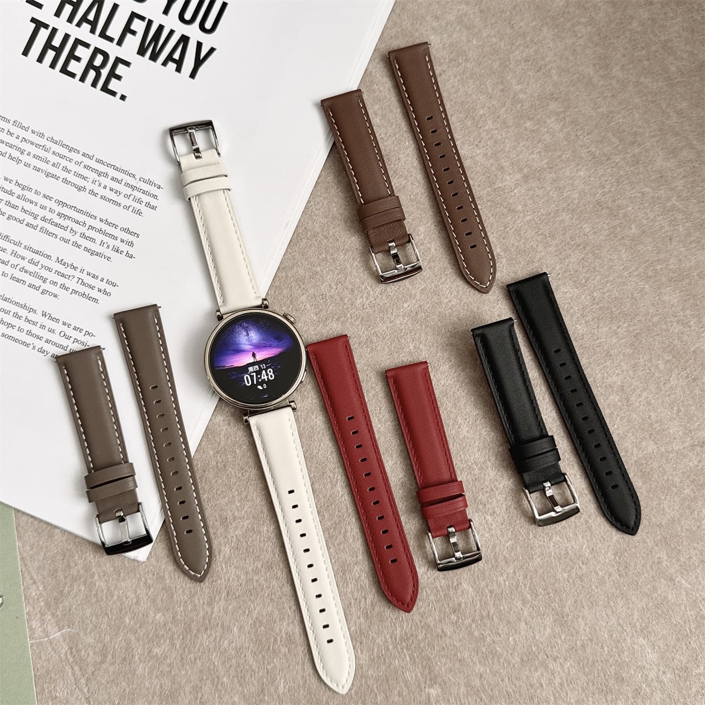 Suitable for Huawei Watchgt6 Watch Strap Gt4 Girls New Leather Gt5Pro Simple Wristband