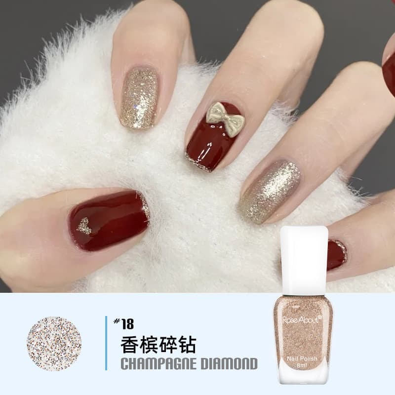 Water-based No-Bake Nail Polish with Sparkling Glitter, Ice-Clear Peelable Top Coat, Transparent Color Nail Art Cosmetics