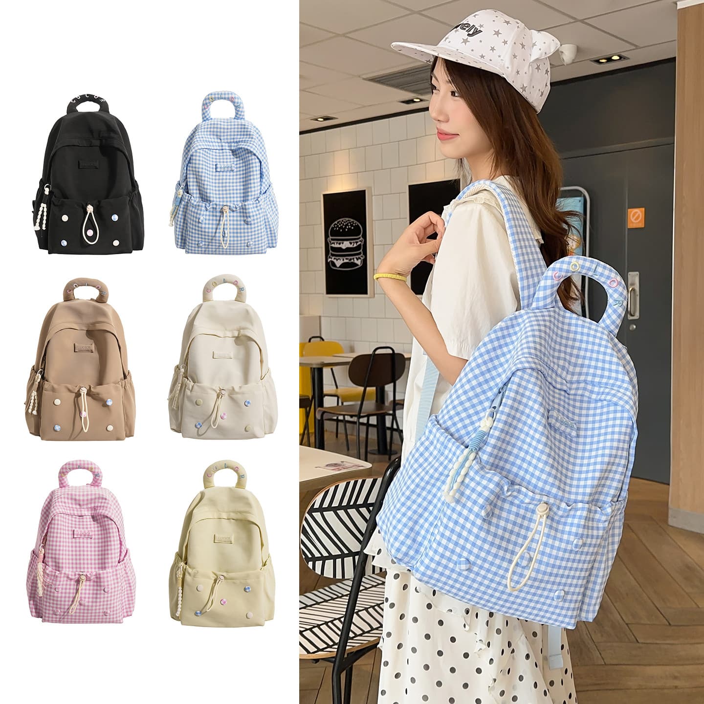 Fresh Plaid Backpack for Women 2026 New Large Capacity Middle School College Student Schoolbag Travel Laptop Backpack