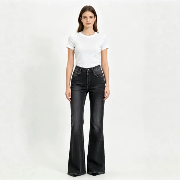Amazon High Waist Stretch Bootcut Jeans for Women Black and Gray Distressed Washed Back Pocket Wings Embroidered Retro Jeans