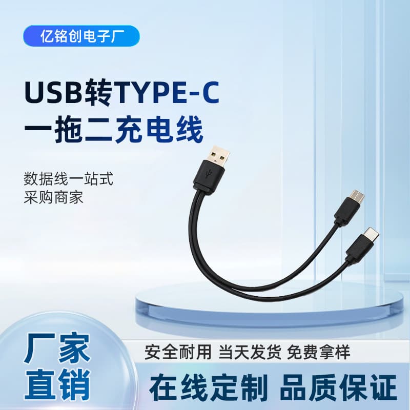 USB to Type-C Y Splitter Charging Cable 2A Fast Charge Home Appliance Charging Cable 20cm Dual C Port Simultaneous Charging