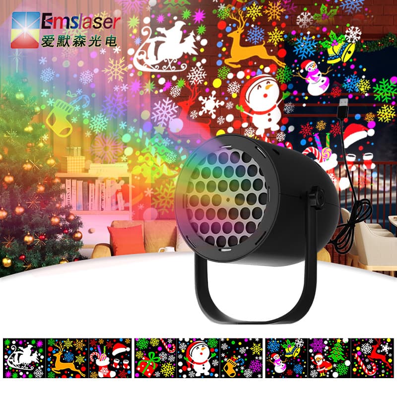 New Cross-border LED Blizzard 16-Pattern Snowflake Light, USB Powered Christmas Projection Lamp for Holiday Atmosphere