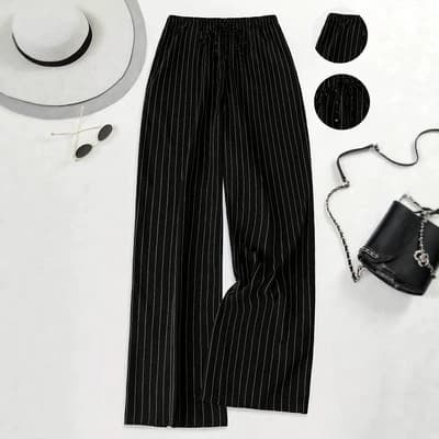 European and American cross-border 2026 new spring and autumn striped wide-leg casual pants, loose, comfortable, versatile commuting women's trousers