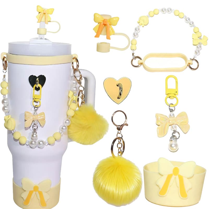 Stanley Cup Accessories Set Flower Chain Straw Cap Pom-Pom Pearl Chain Small Flower Rope Ice Master Cup