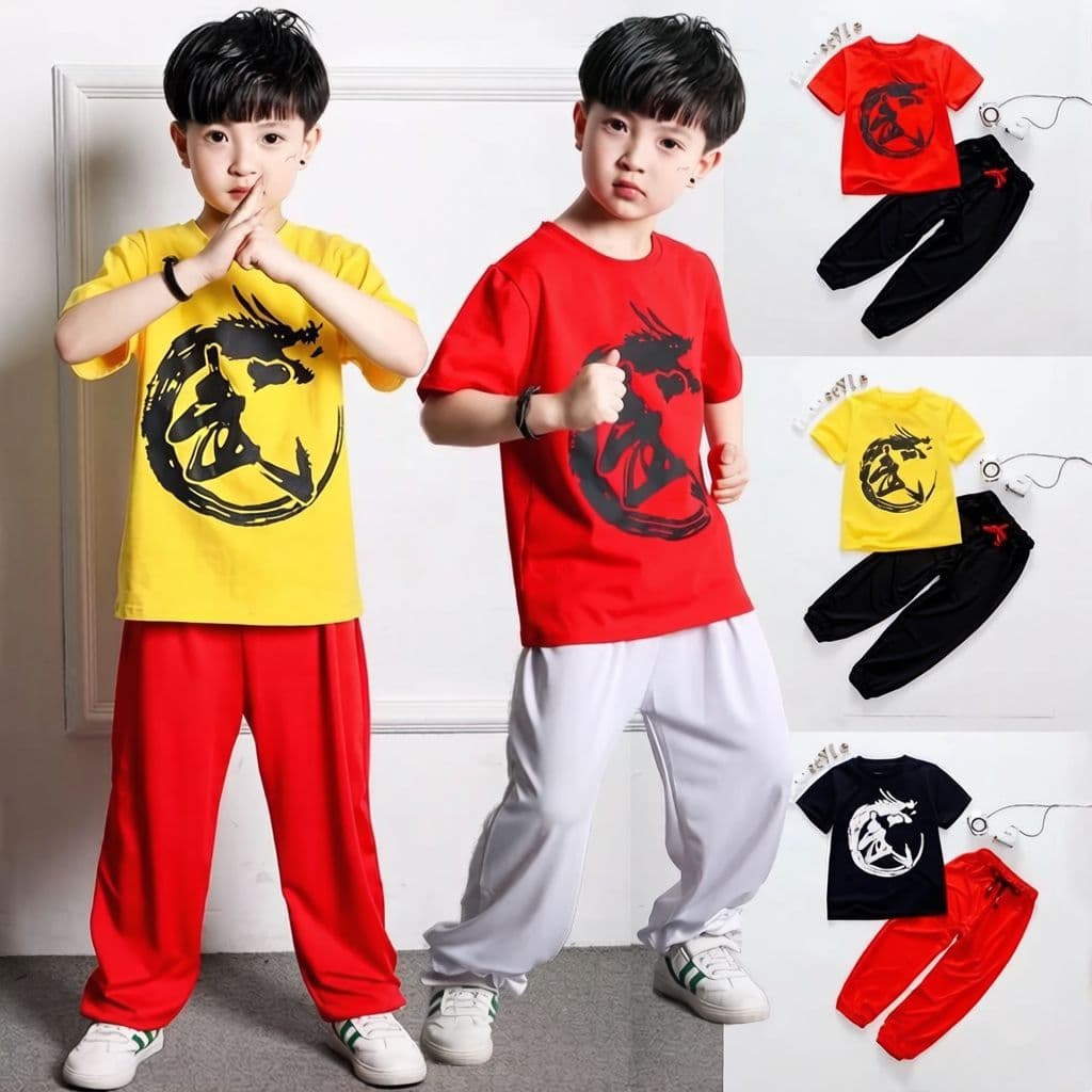 Children's martial arts performance clothing short-sleeved practice clothing performance clothing primary school students summer martial arts gym competition pure cotton Chinese style