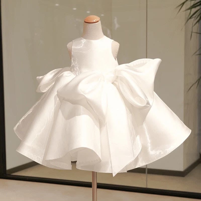 Girls' Wedding Flower Girl Dress, White Birthday Princess Dress, Children's Wedding Dress High-End Host Puffy Skirt for Little Girls