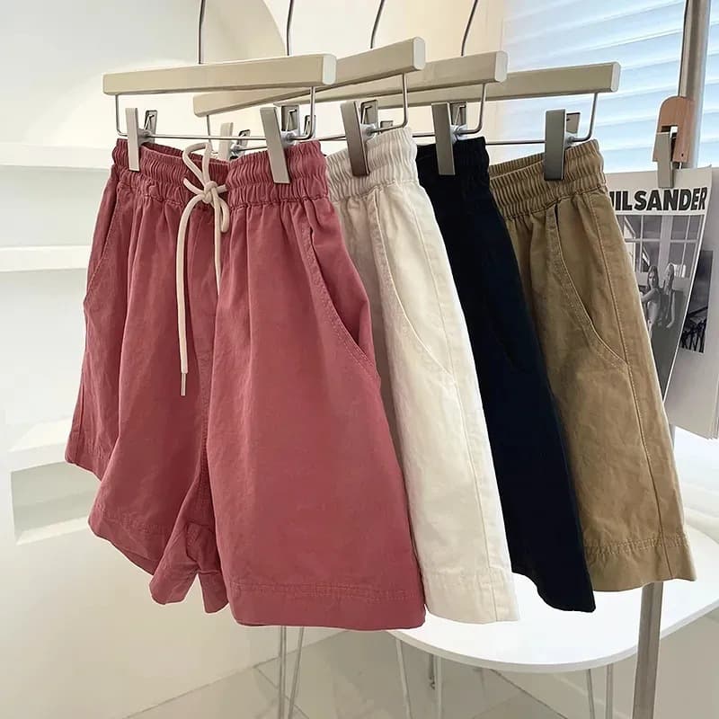 Women's Cotton Athletic Shorts Summer Thin Loose 2026 New High Waist Casual Wide Leg 3-Inch Shorts