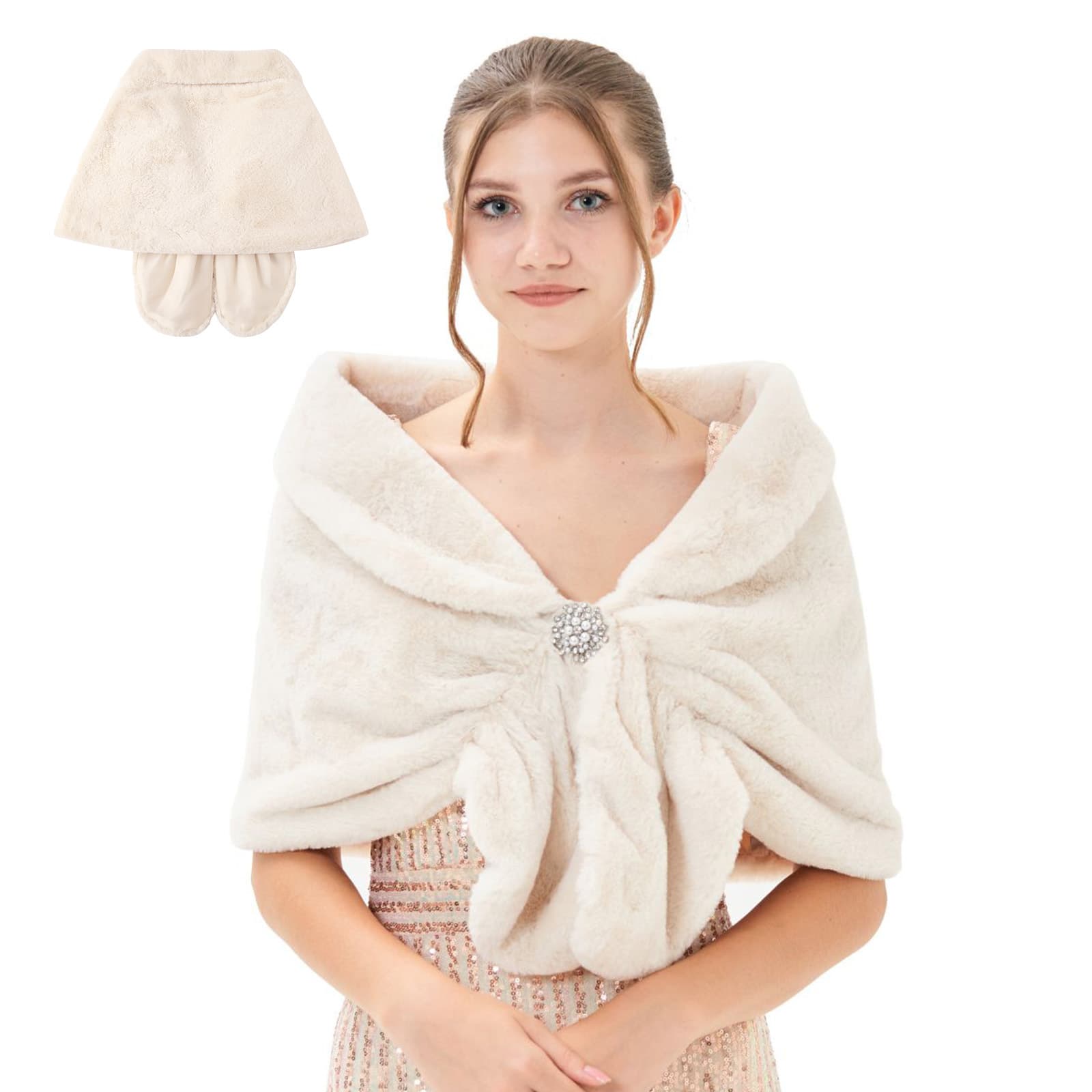 Winter Warm Bride Faux Fur Shawl Wedding Dress Capelet Autumn Winter Fur Wrap