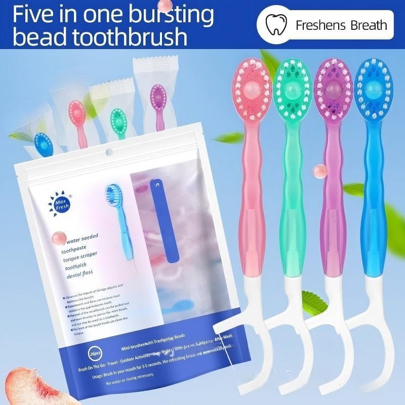 Cross-border Hot Selling Beaded Toothbrush Disposable Mini Portable Home Use Individually Wrapped Soft Bristle Toothpick Floss Set Wholesale
