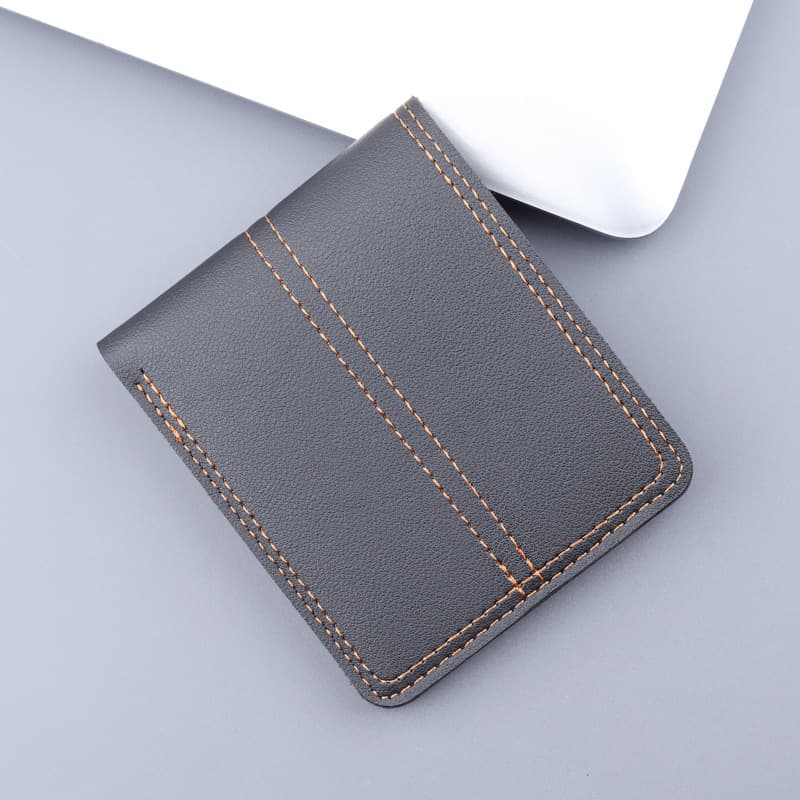 Short Men Wallet Soft Leather Small Card Holder Men Card Clip Mini Short Cash Clip Male Style Stripe Pattern Open Dacron