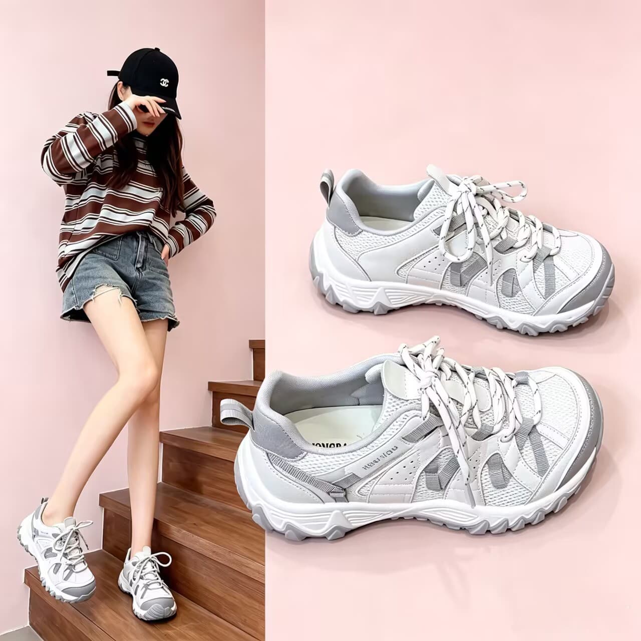 Single Mesh Outdoor Hiking Shoes Dad Sneakers Women's Summer 2026 Trekking Shoes Breathable Versatile Sports Shoes Women's Shoes