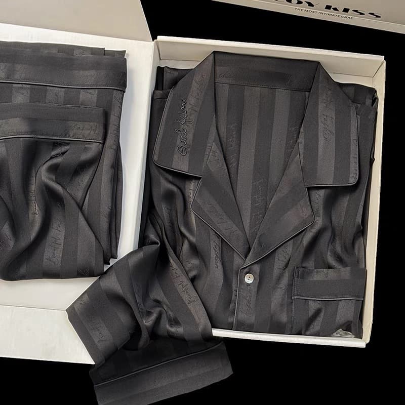Daishian Garment [Collar Embroidery] Men's Pajamas Simple Jacquard Pajamas Ice Silk Silk Embroidery Premium