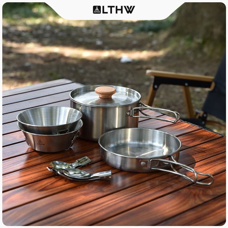 LTHW Luteng Lupyan outdoor pot set portable camping equipment picnic 2-person folding pot set 304 stainless steel