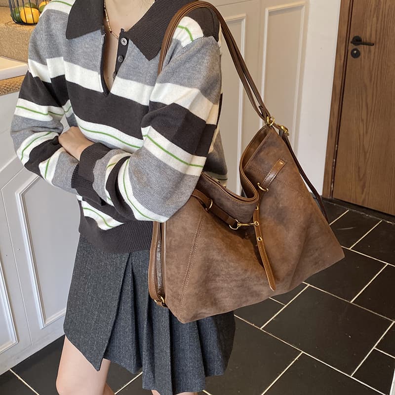 Niche Design Vintage Suede Large-Capacity Backpack for Women 2025 Fall New Style Shoulder Underarm Tote Bag