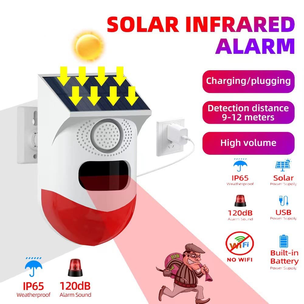 Wireless Rf433 Outdoor Solar Powered Body Induction Infrared Sound Light Alarm Lamp Smart Home Security Protection