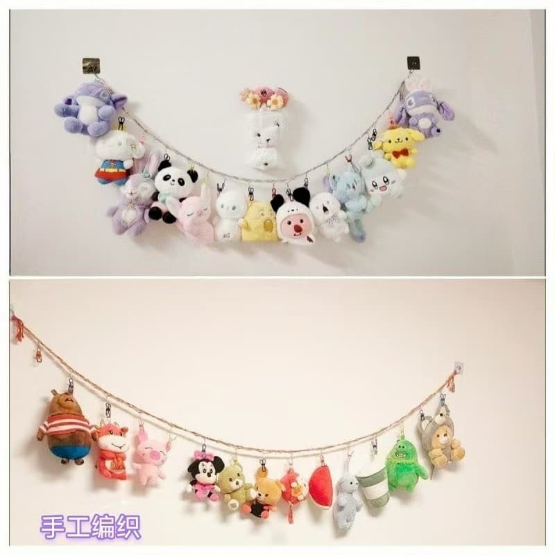 Handwoven toy lanyard cross-border new product photo lanyard home decoration mesh bag bedroom doll storage wall decoration