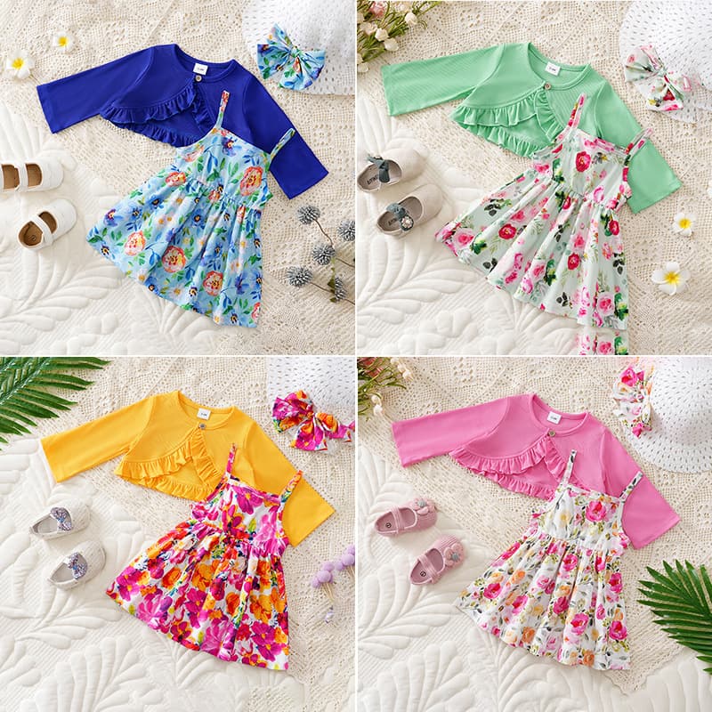Ins-Style Baby Girl Cami Dress Two-Piece Set, Spring/Autumn Girl Dress Set, Baby Floral Dress, Amazon Cross-Border