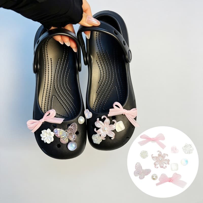 Versatile Girl Heart Pink Ribbon Butterfly Ballet Shoe Croc Charms Premium Flower Accessories DIY Shoe Decor Wholesale