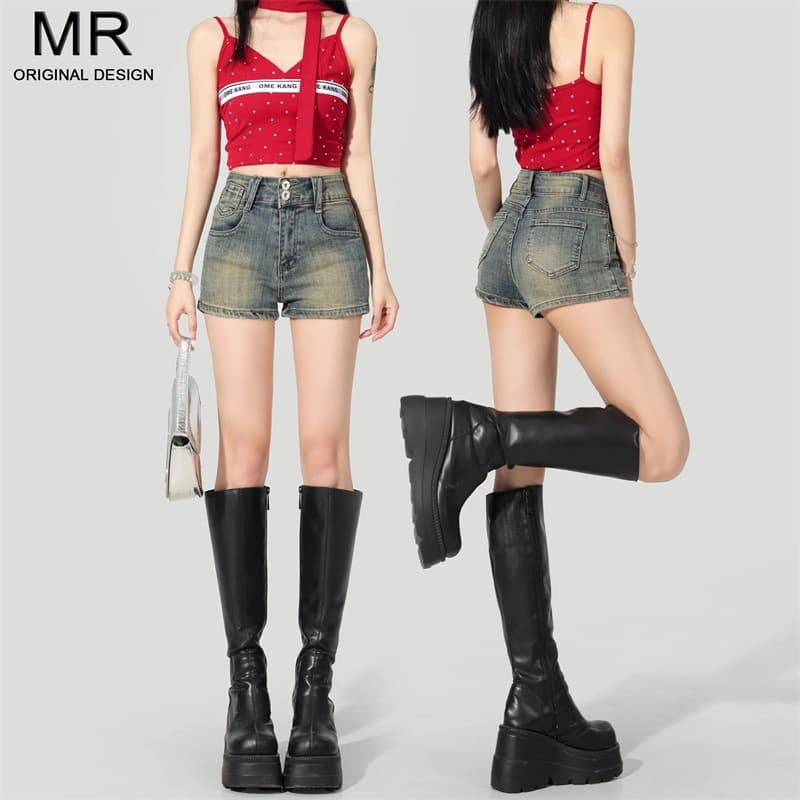 Light High-Waist Denim Shorts for Women 2025 Summer New Style Petite Thin Fit Going-Out A-Line Bodycon Hot Pants