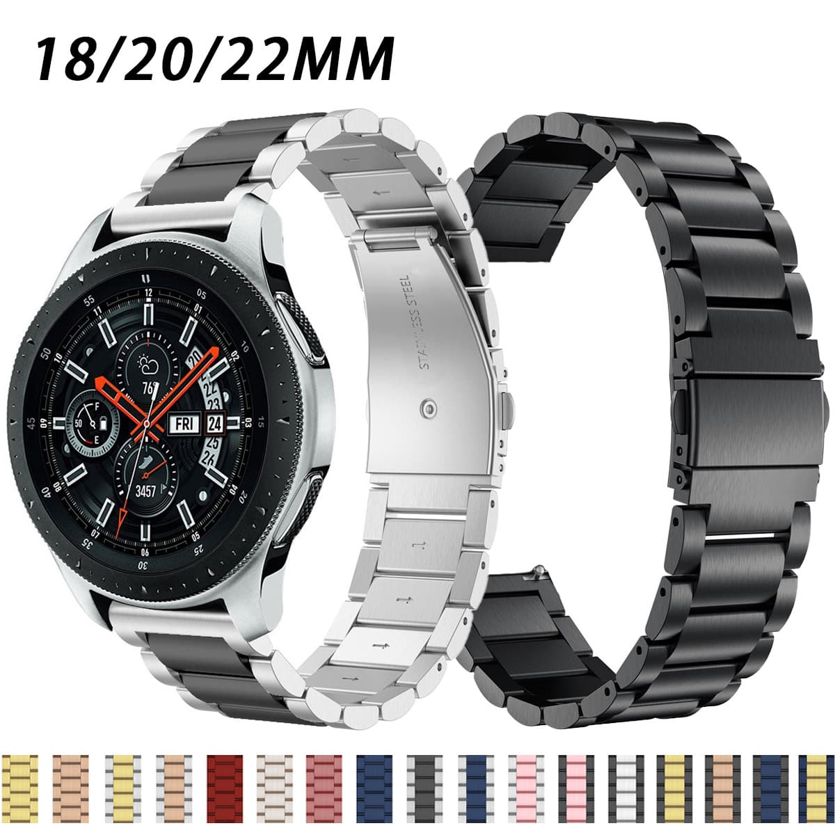 Compatible with Samsung Galaxy Watch 6/5/4, Honor, Huawei Smart Watch GT4, Three-Bead Solid Steel Strap