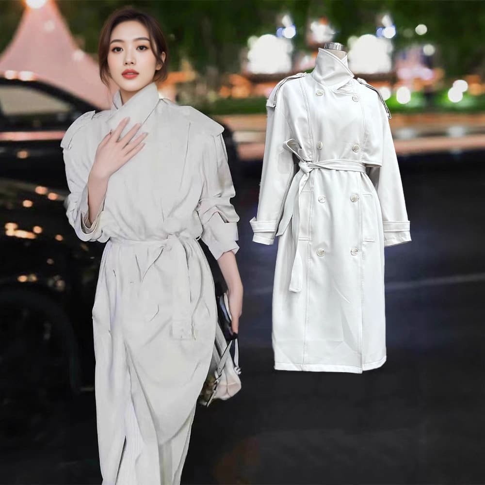 In stock Zhao Lusi same style gray-white coat loose women's fashion elegant long trench coat