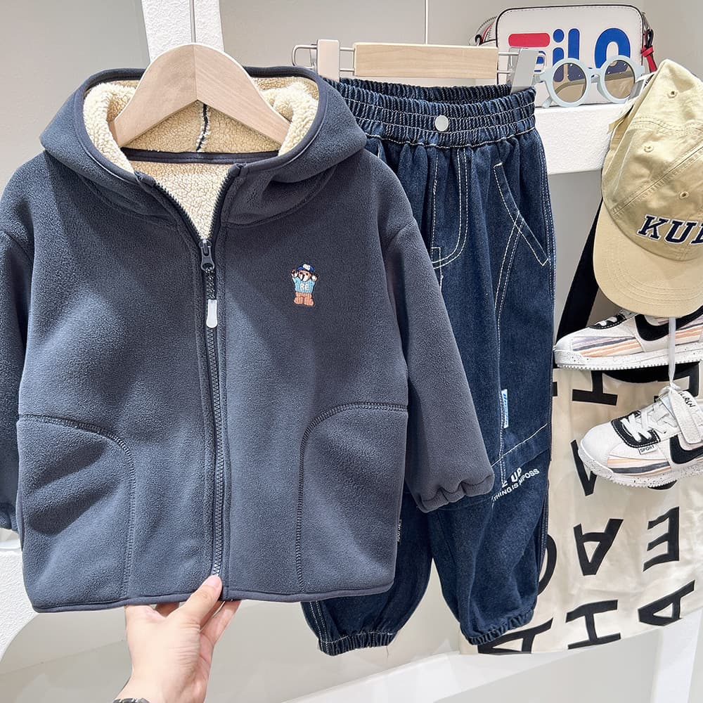 Boys' Jacket Fall Winter 2026 Korean Style Medium Big Kids Zip-Up Top Baby Thick Fleece Jacket Loose Trendy