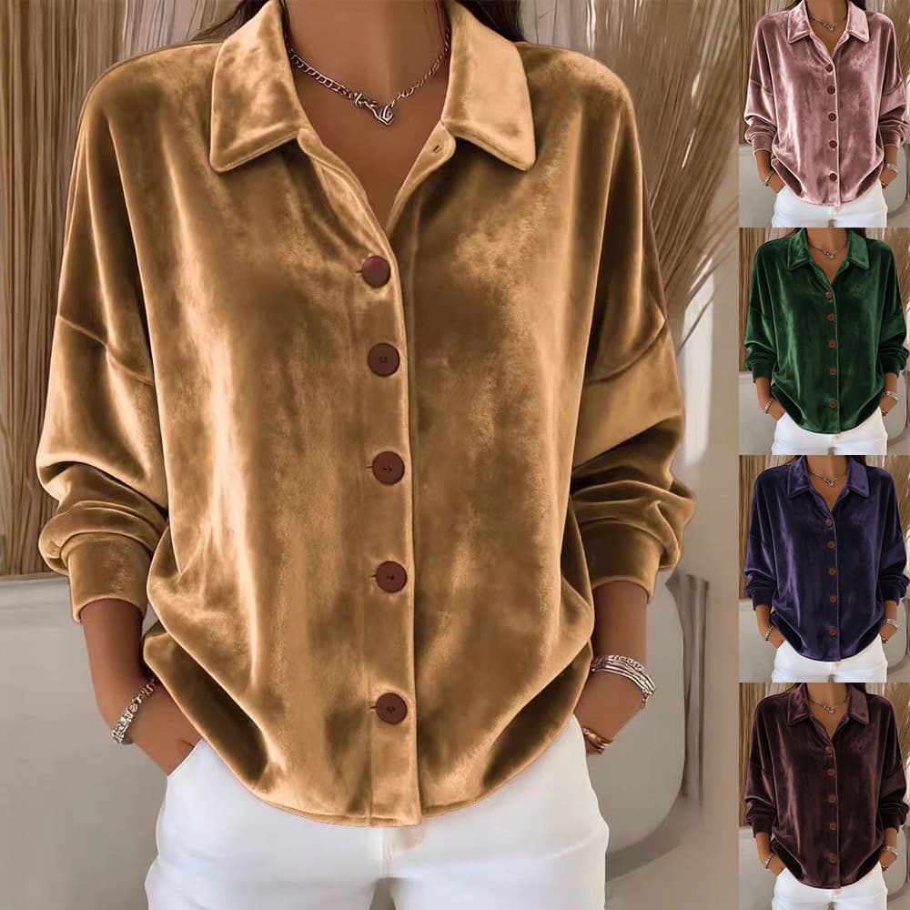 2025 New Women's Fashion Export Casual Long-Sleeve Shirt Collar Cardigan Velvet Multi-Color Women's Top Shirt