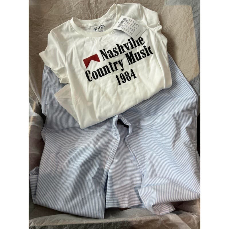 Korean-style Lazy Letter Print Short Sleeve Pajama Set for Women, Spring Loose Pants Homewear Suit, Wearable Outside
