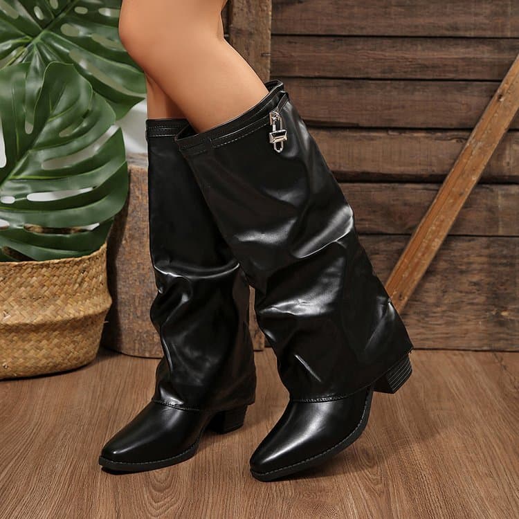 Cross-Border Plus Size Pleated High Heel Fashion Boots Women 2026 Autumn/Winter New Chunky Heel British Style High Tube Pants Boots