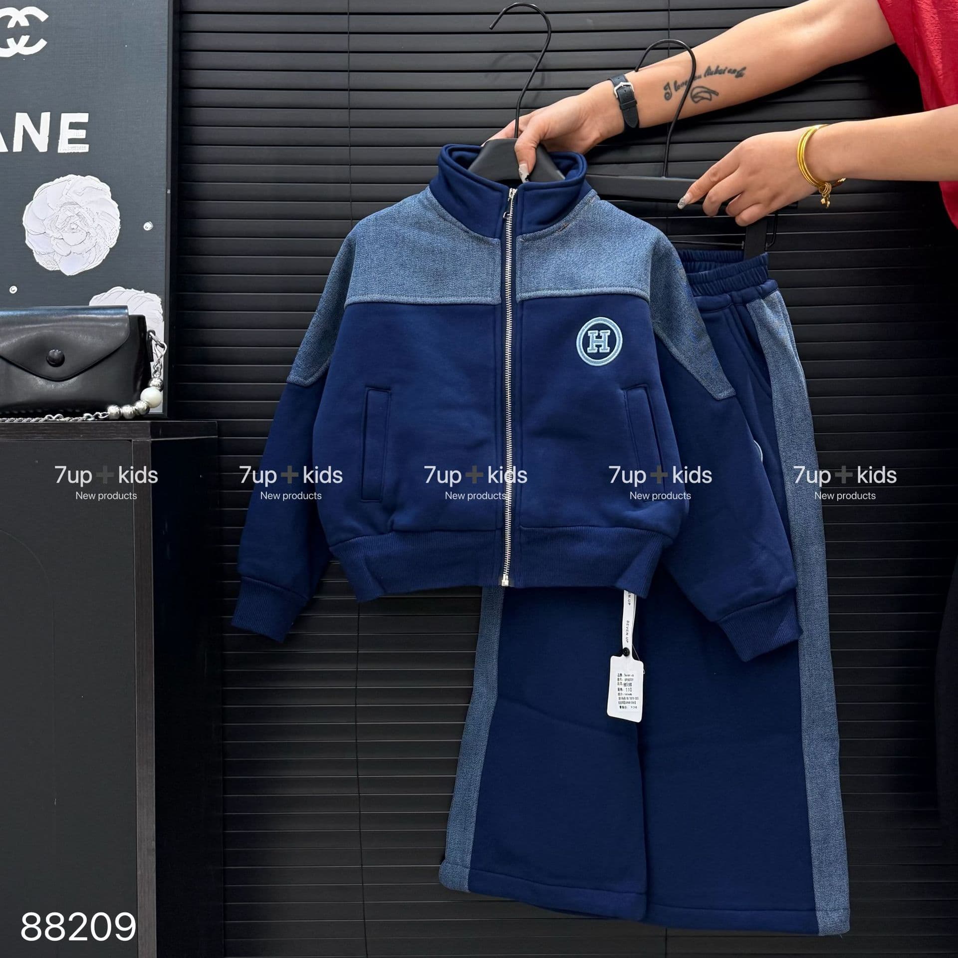 Boys Girls Winter Thickened Set Middle Older Kids Denim Zipper Jacket Wide Leg Pants 2-Piece Set Zhili Kids Clothing