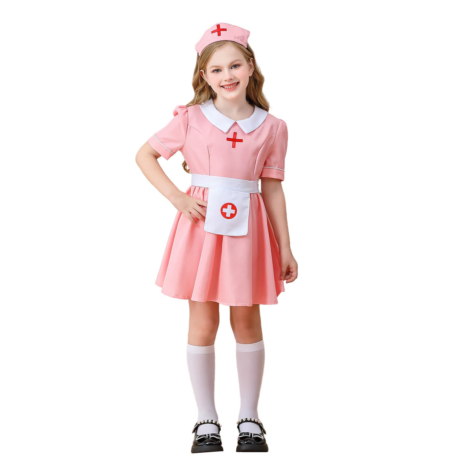 Halloween Kids Costume Pink Nurse Outfit Doctor Nurse Costume Girls Performance Dress Cosplay Dress