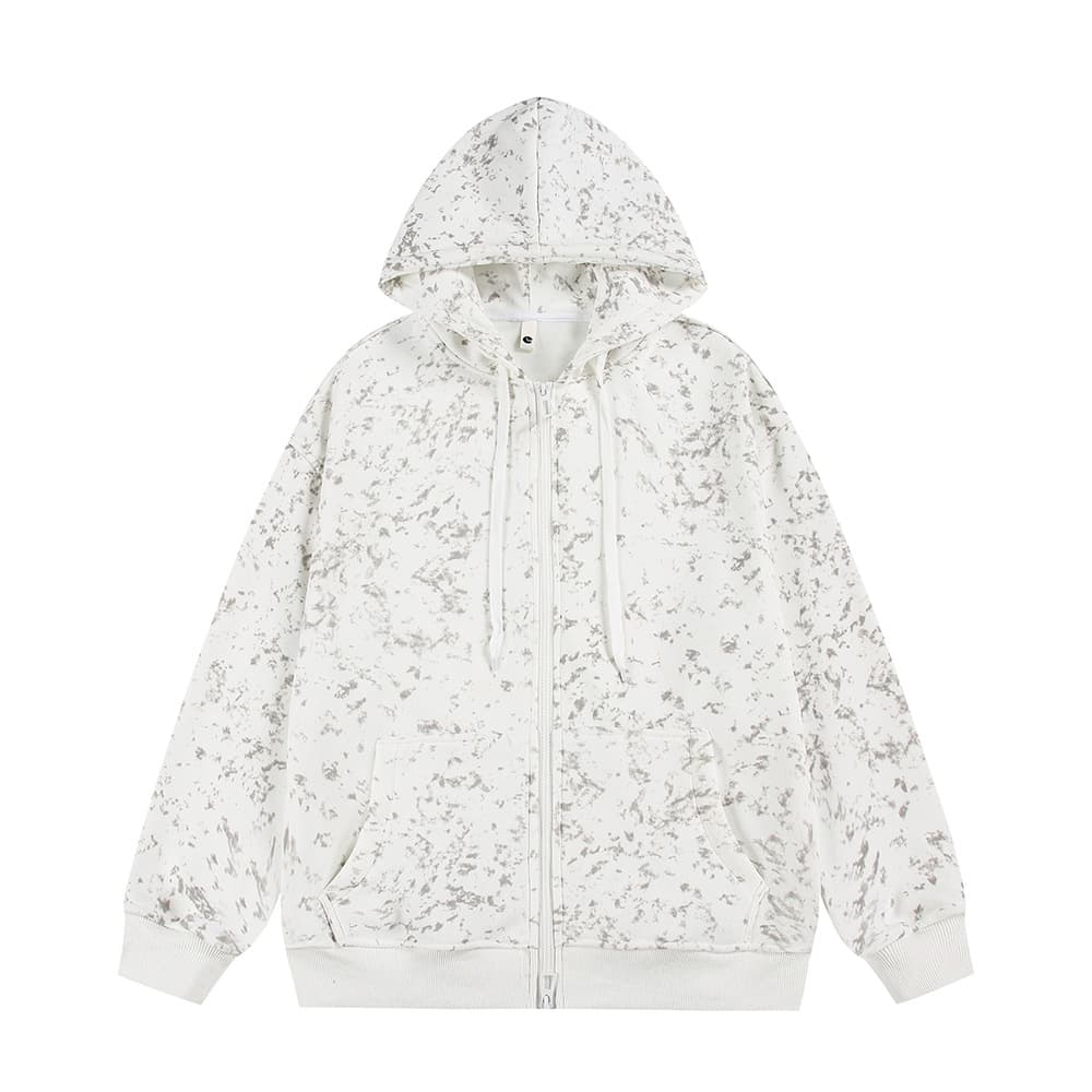 Cross-border foreign trade 2025 winter new Chinese cotton tie-dye printed hooded cardigan sweatshirt men's large size jacket top