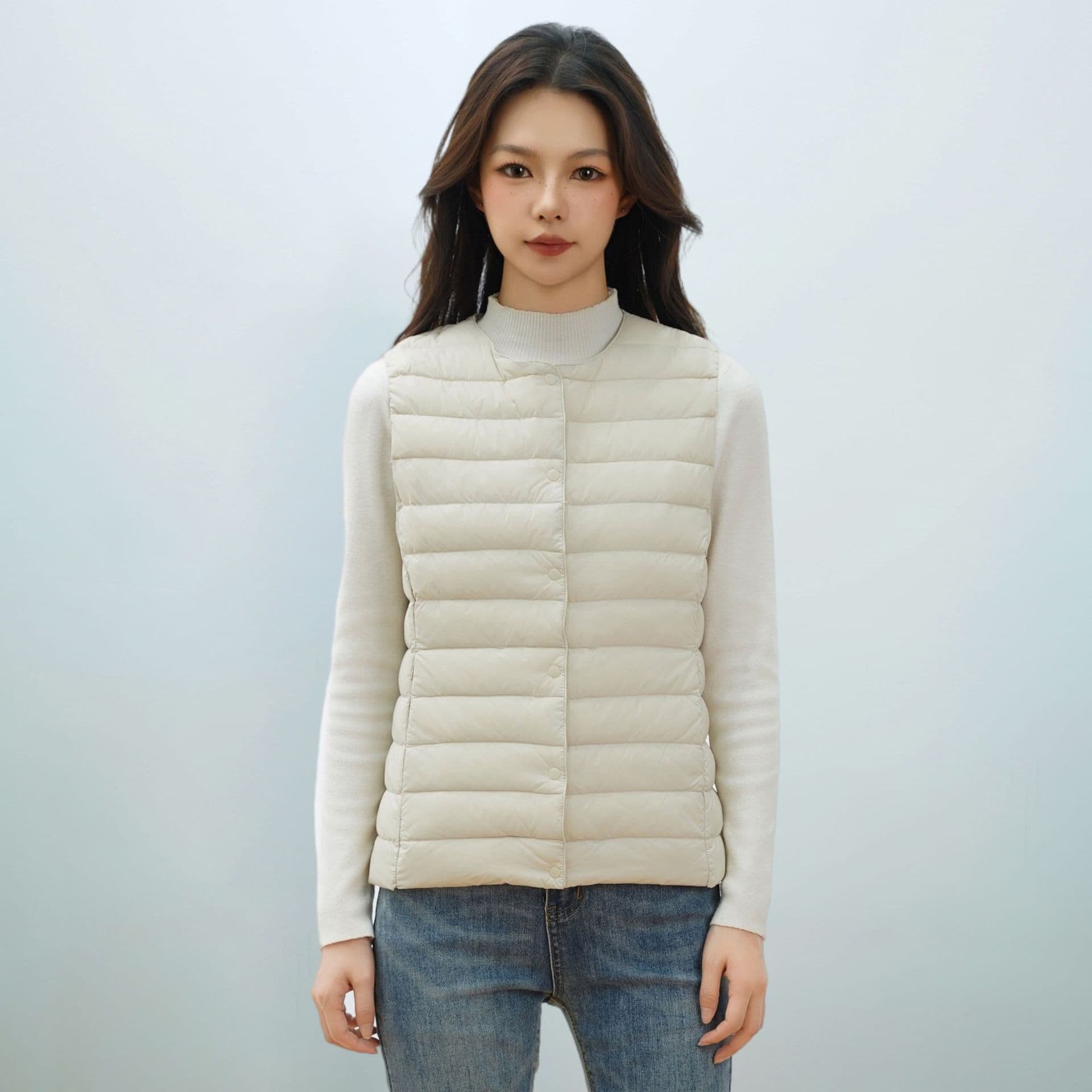 Pinghu Chixin Women's New National Standard 90% Down New Women's Round Neck V-Neck Lightweight Down Jacket Vest Down Vest