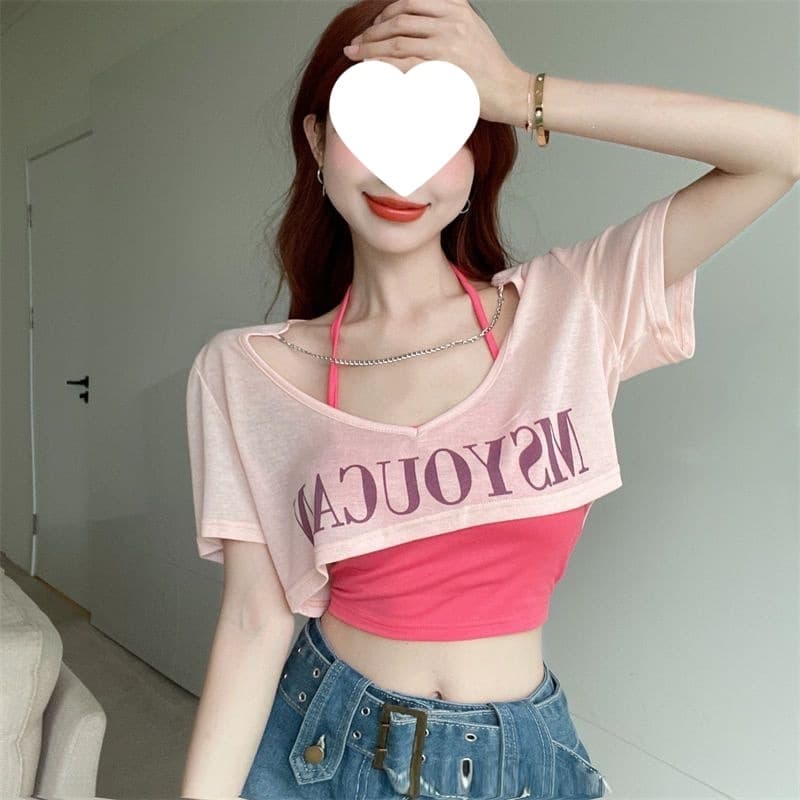 Women's Ice Silk Sun Protection Top, Loose Short Sleeve T-Shirt, Thin Style, Cooling Neck, Short Air Conditioning Cover, Two-Piece Set