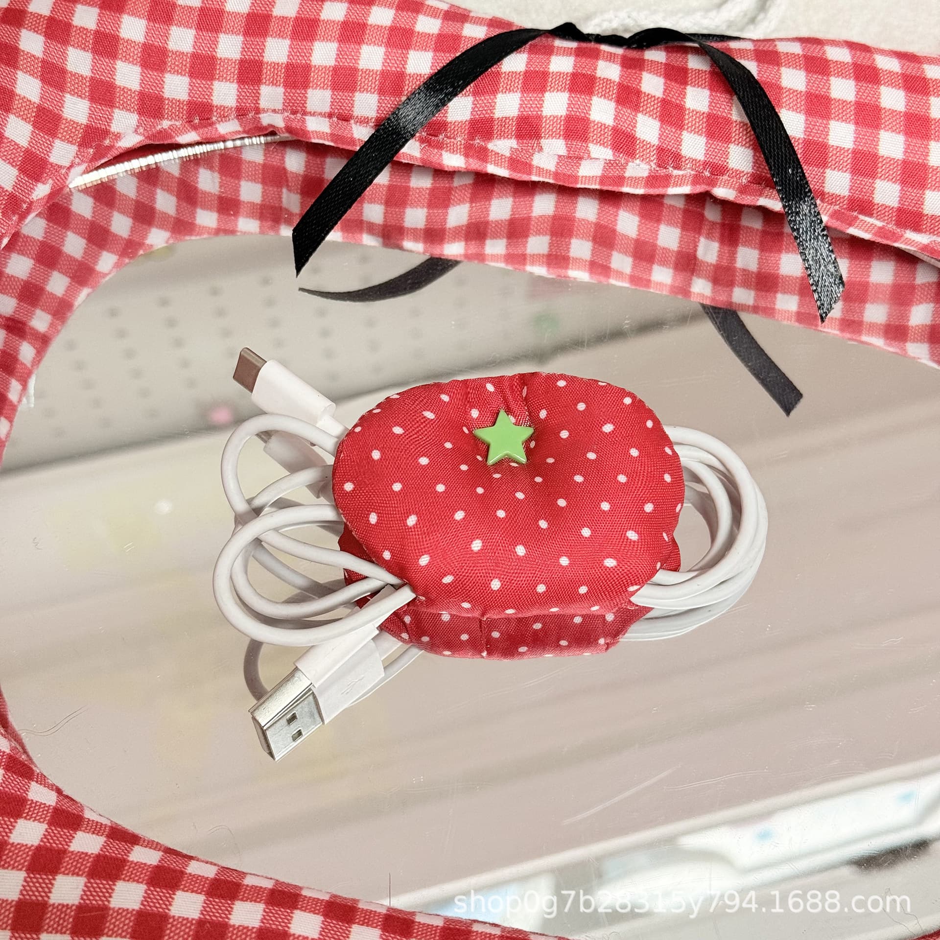 New Cute Tomato Cable Organizer Charging Cord Winder Headphone Wire Wrap Cloth Fixation