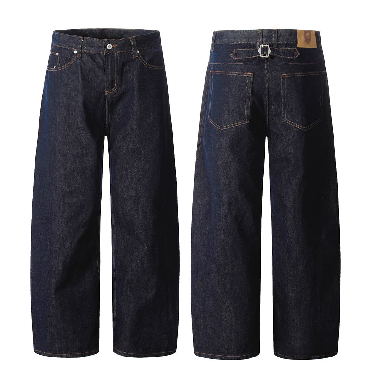 11KN American Style Blue Wide-Leg Curved Jeans for Men and Women, Slimming 3D Silhouette, Baggy Loose Casual Long Pants
