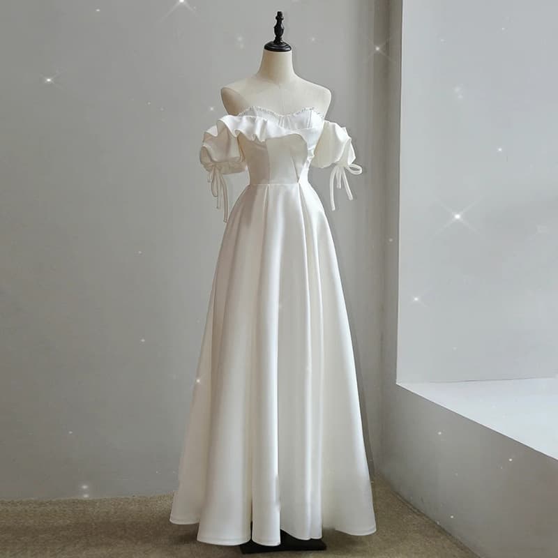 French Light Wedding Dress 2026 New Style Bride Elegant Simple Fairy Outfit Petite One-Shoulder Satin Gown