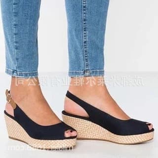 New 2020 Spring Women's Peep-Toe Sandals with Wedge Heel, Buckle Closure, Open Toe, Plus Size Shoes