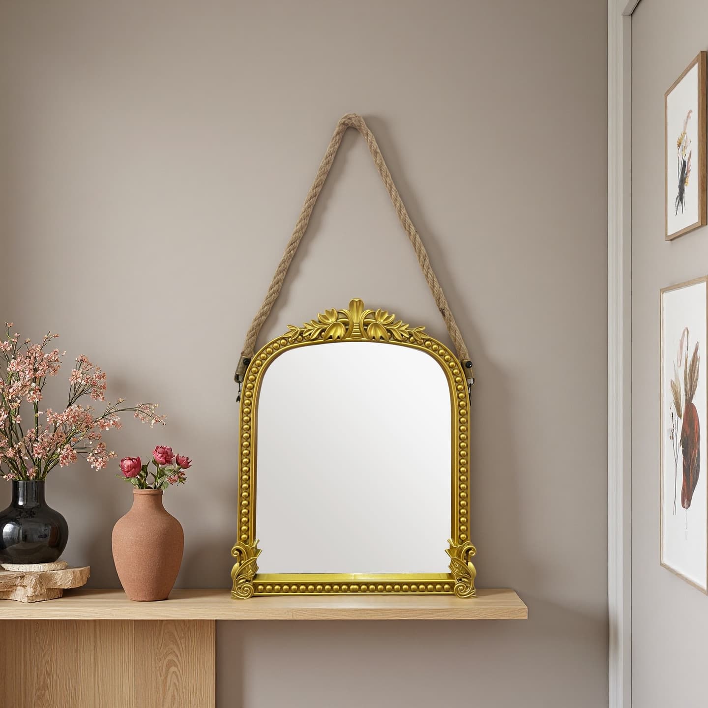Hemp rope mirror European dressing table makeup mirror carved medieval decorative mirror bathroom entrance mirror cross-border supply