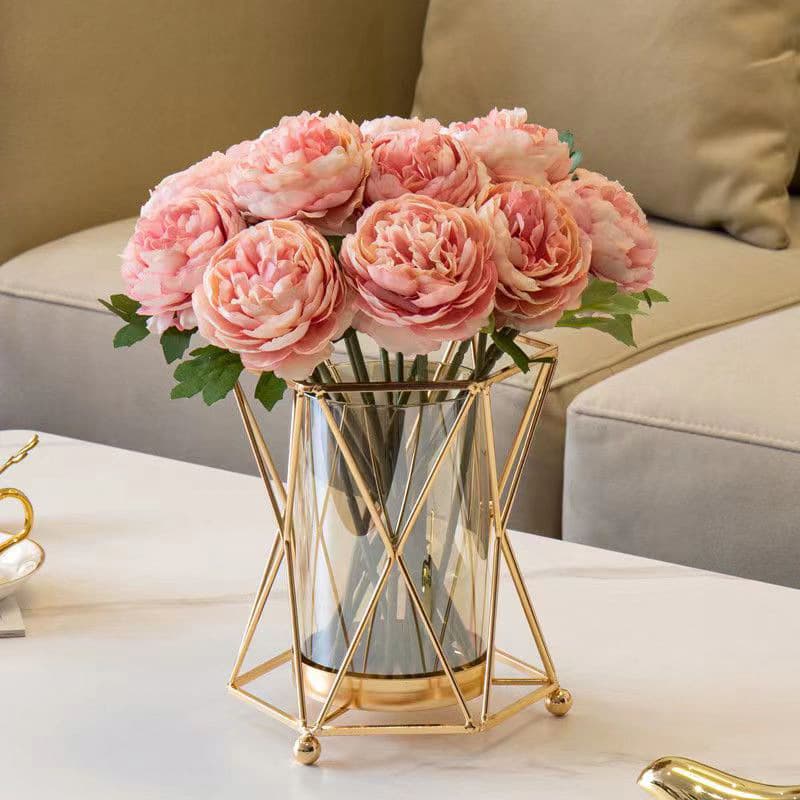European-style light luxury metal glass vase floral arrangement, Nordic style living room dining table dried flower vase wine cabinet decoration ornament