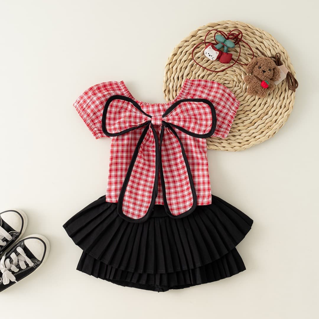 Girls summer suit 2025 new children's short-sleeved T-shirt pleated skirt two-piece set girl's skirt pants western style cross-border