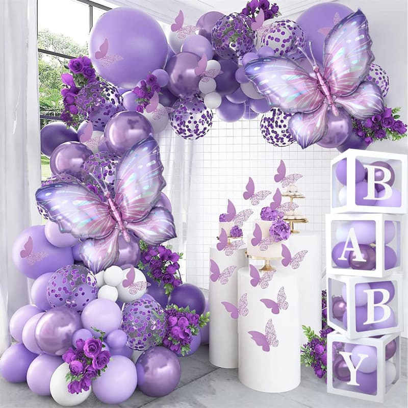 Cross-Border Purple Butterfly Balloon Theme Balloon Garland Arch Set Birthday Party Wedding Decoration Photo Props