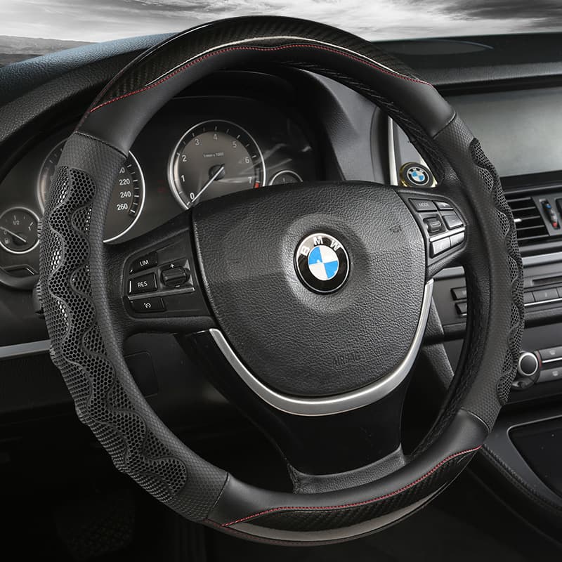 New Honeycomb Carbon Fiber Leather Steering Wheel Cover, Four-Season Universal Steering Wheel Cover