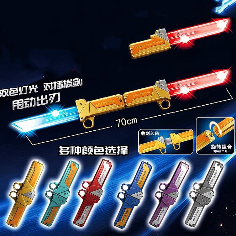 Trending New Children's Toy Double-Blade Retractable Lightsaber Glowing Sword Boy Cool Dual-Head Laser Sword Sound Light Sword