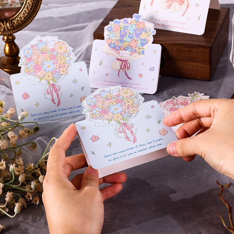 Valentine's Day Bouquet Cards, Rose-Themed Teacher's Day Foldable Cards, Universal Flower Shop Wholesale Gratitude Message Cards